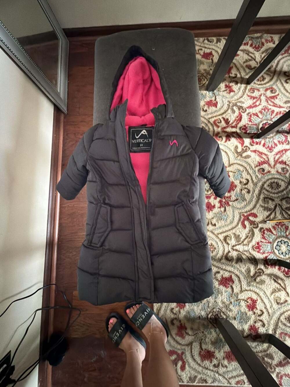 Vertical 9 Toddler Girls Black Puffer Jacket with Pink Fleece Lining Size 3T